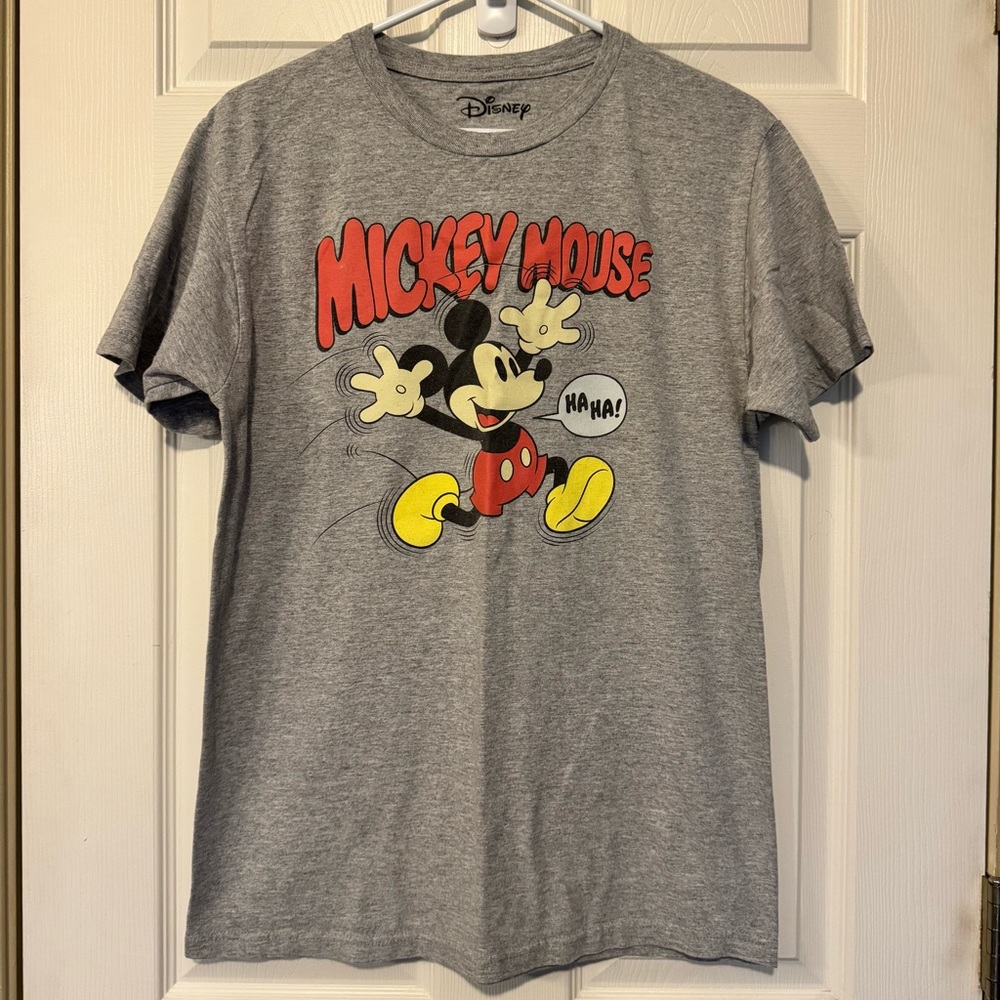Disney Mickey Mouse Mens Size Medium Original Ha Ha! Gray Short Sleeve T-Shirt
